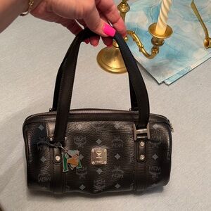 MCM Black Leather Shoulder Bag with Silver Details